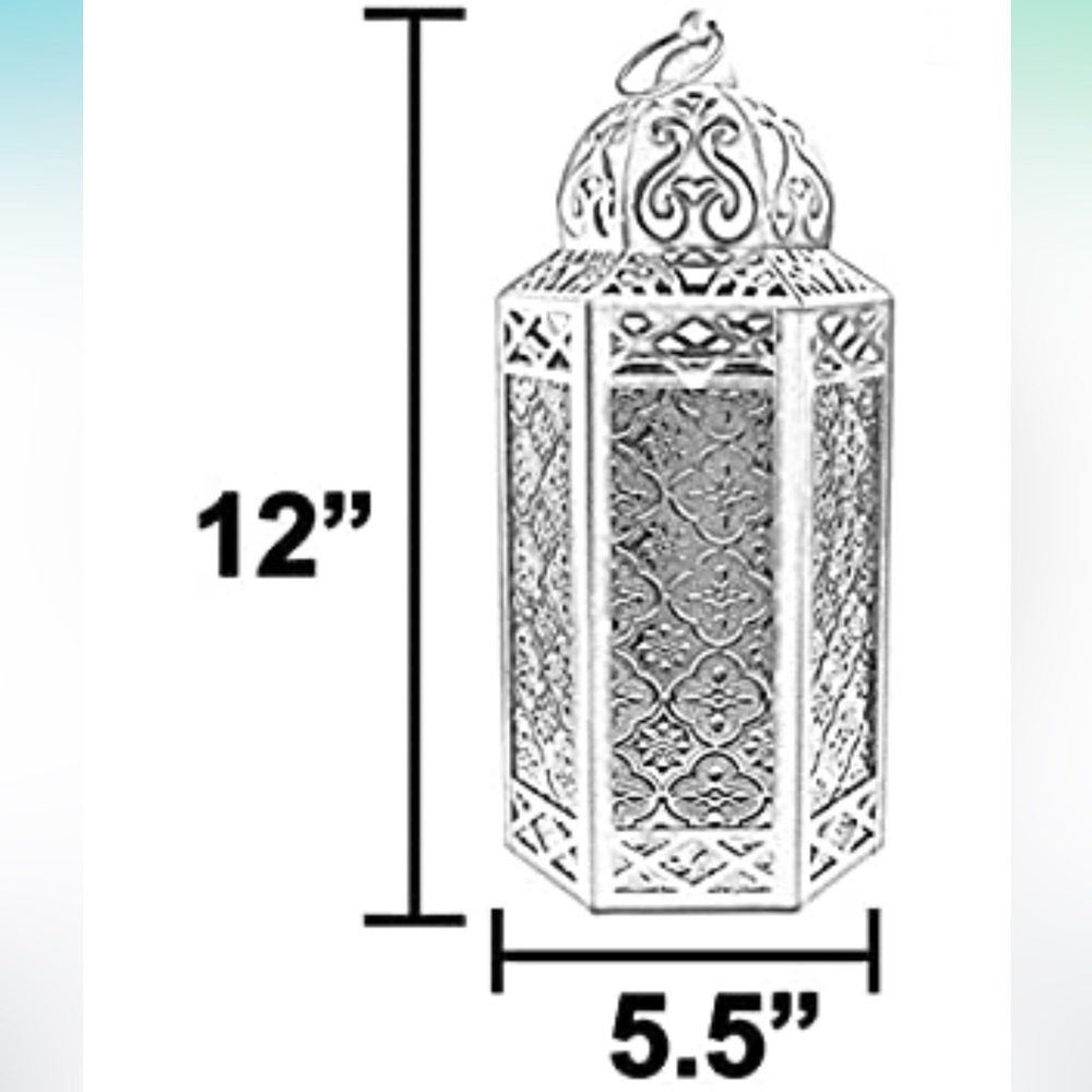 Lanterns Metal Moroccan Decorative Candle Lantern Holder for Ramadan, Gold, Red - Picture 5 of 5